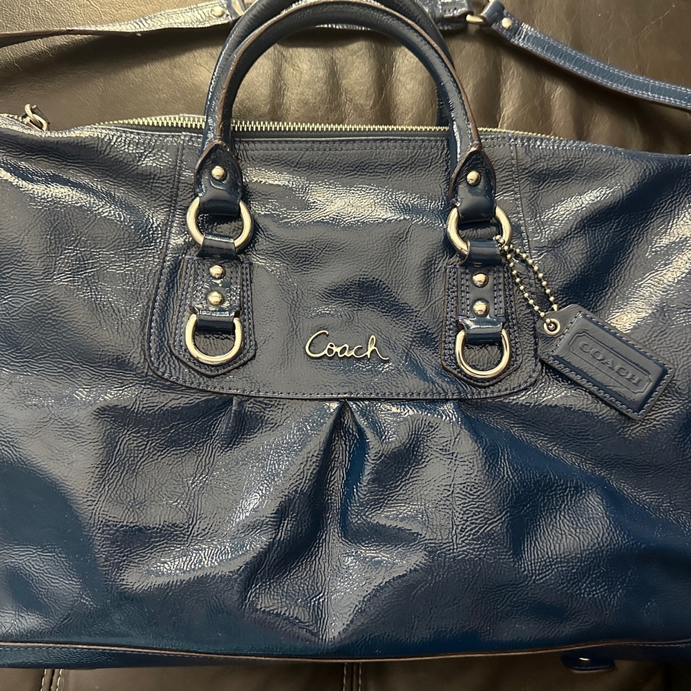 Coach ‘Ashley’ Patent Leather Turquoise Satchel Beautiful RARE turquoise color